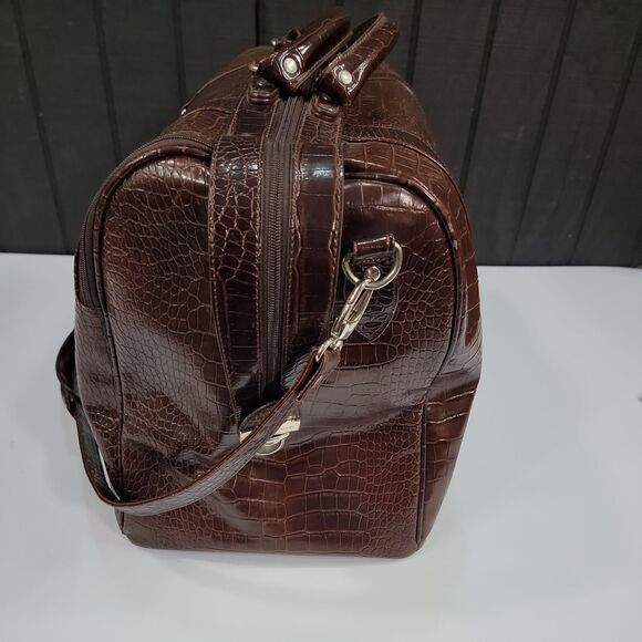 VTG Tote Duffel Bag Bath Body Works Brown Faux Alligator Leather 90s Y2K Travel - Picture 10 of 16
